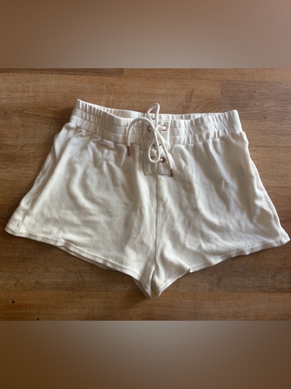 Volcom High Waist Cream Corset Tie Lounge Shorts
